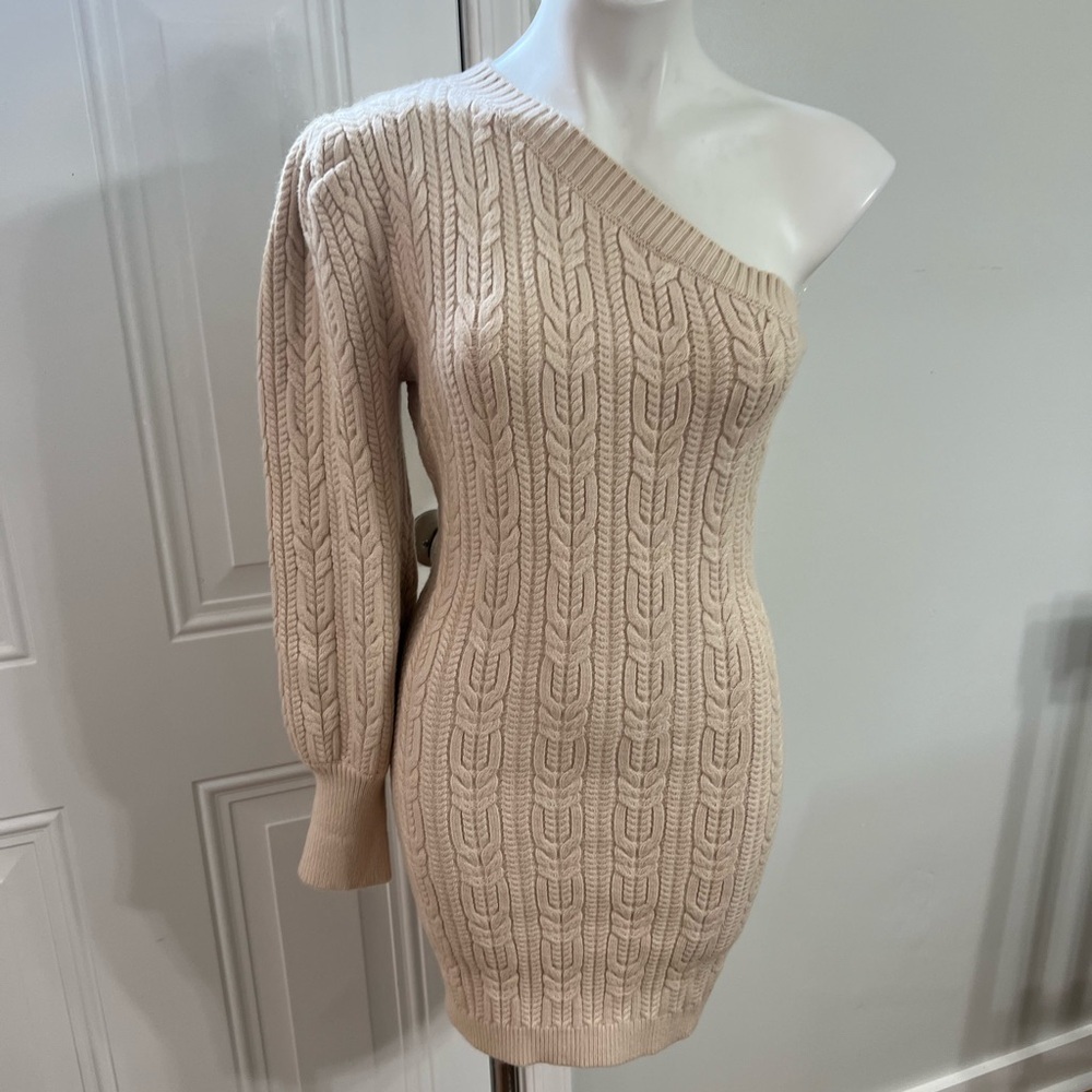 Entro Tan One-Shoulder Bodycon Sweater Dress